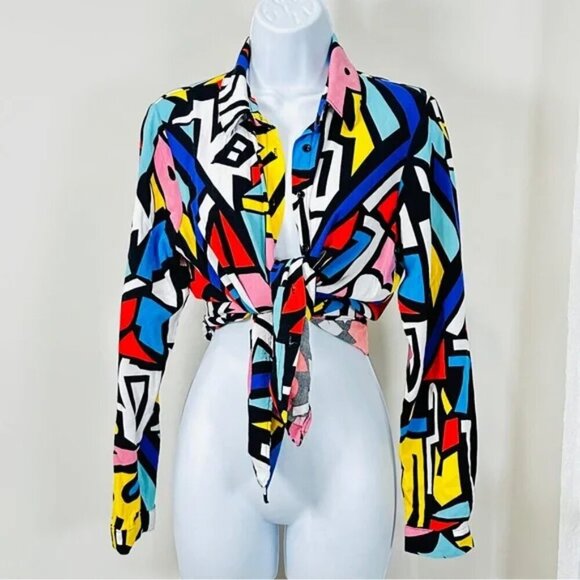 BIG DART colorful retro 80s 90s button front collared shirt - Picture 7 of 7